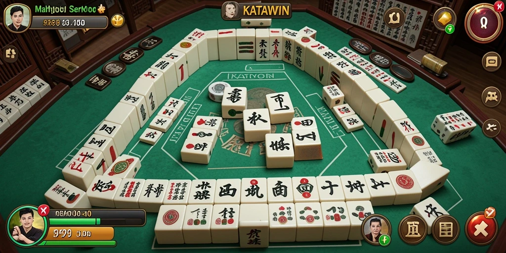 Tampilan gameplay KATAWIN yang seru dengan ubin Mahjong berwarna-warni.