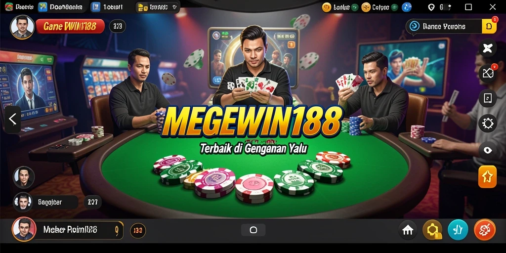 Screenshot gameplay MEGEWIN188 yang menampilkan suasana poker yang mendebarkan.
