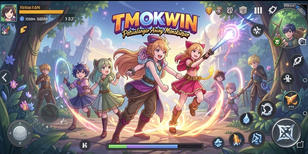 Tampilan gameplay TMOKWIN dengan berbagai karakter anime yang menarik.